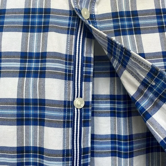 Banana Republic dress shirt SMALL Oxford tailored slim fit blue plaid - Picture 3 of 7